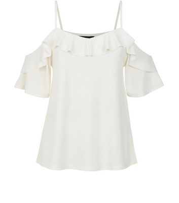 Comprar Cream Crepe Flutter Trim Cold Shoulder Top al mejor precio