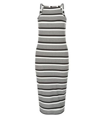 Comprar Black Ribbed Stripe High Neck Midi Dress al mejor precio