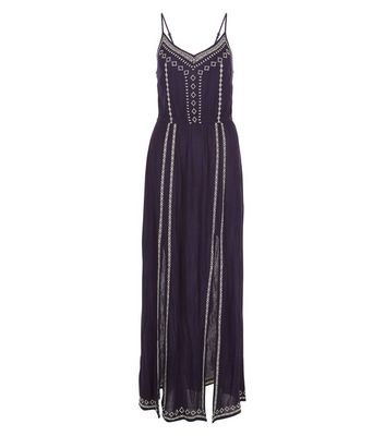 Comprar Blue Embroidered Trim Split Front Maxi Dress al mejor precio