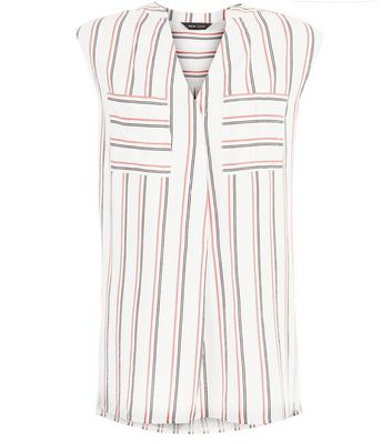 Comprar White Stripe Double Pocket Grandad Collar Sleeveless Shirt al mejor precio