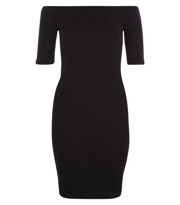 Comprar Black Ribbed Bardot Neck Bodycon Mini Dress al mejor precio