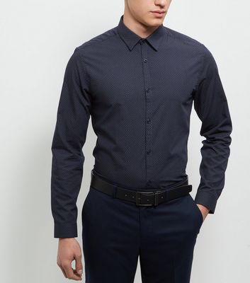 Comprar Navy Pin Dot Print Long Sleeve Shirt al mejor precio