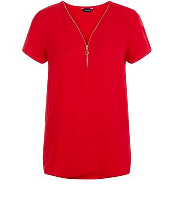 Comprar Red Zip Front Dip Hem T-Shirt al mejor precio