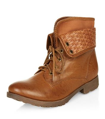 Comprar Tan Woven Cuff Lace Up Ankle Boots al mejor precio