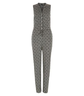 Comprar Black Tile Print Button Front Sleeveless Jumpsuit al mejor precio