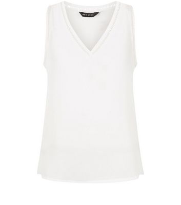 Comprar Cream Ladder Trim V Neck Sleeveless Top al mejor precio