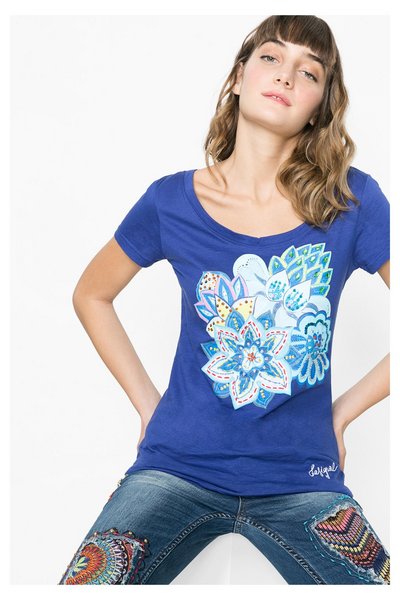 Comprar Desigual - Mujer - Camiseta azul ancha con flores - Achlys - Size XS al mejor precio