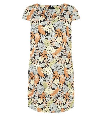 Comprar Black Leaf Print V Neck Tunic Dress al mejor precio
