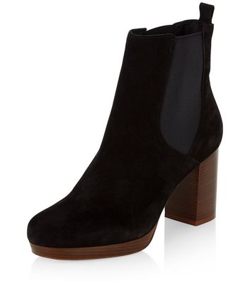 Comprar Black Premium Suede Block Heel Chelsea Boots al mejor precio