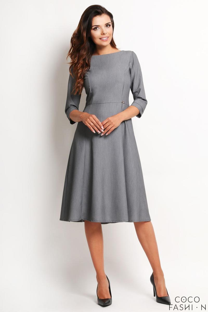 Comprar Grey Elegant Classic 3/4 Sleeves Midi Dress al mejor precio