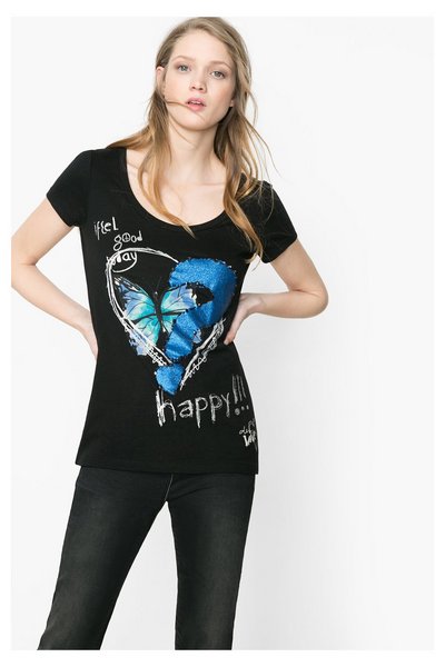 Comprar Desigual - Mujer - Camiseta negra de algodón y viscosa - Arsen - Size S al mejor precio