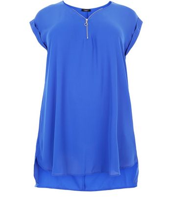 Comprar Curves Blue Zip Front Longline Tunic Top al mejor precio