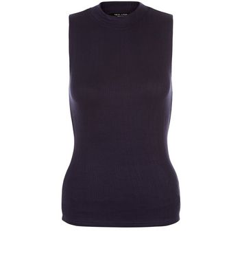 Comprar Petite Navy Ribbed Funnel Neck Sleeveless Top al mejor precio