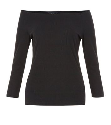 Comprar Black Ribbed Bardot Neck Top al mejor precio