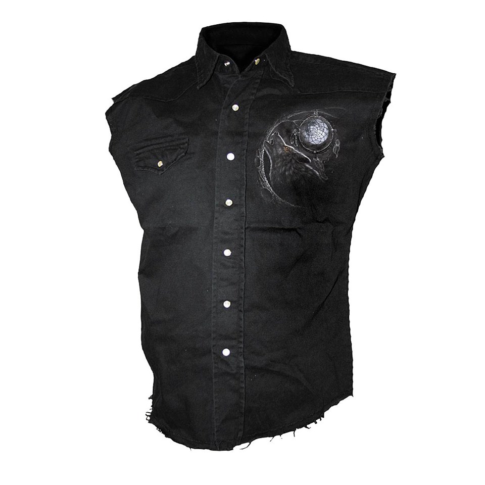 Comprar Spiral Men's WOLF DREAMS Sleeveless Stone Washed Worker Shirt - Black - L al mejor precio