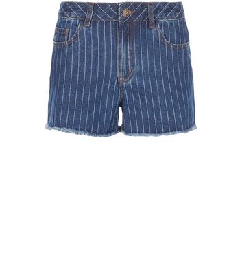 Comprar Blue Stripe Fray Hem Mom Denim Shorts al mejor precio