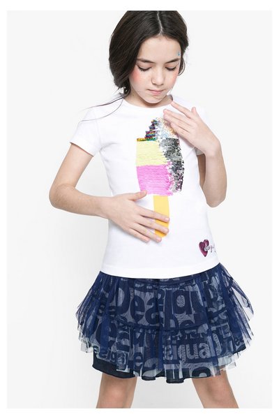 Comprar Desigual - Mujer - Camiseta blanca con lentejuelas - Manitoba - Size 11/12 al mejor precio