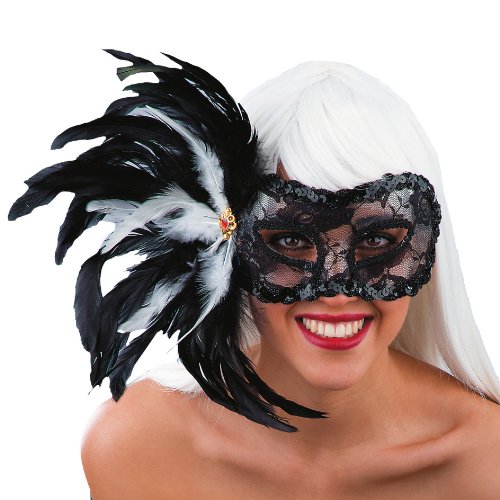 Comprar Antifaz encaje negro plumas adulto - Única al mejor precio