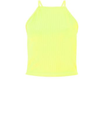 Comprar Neon Lime Chevron Ribbed High Neck Crop Top al mejor precio