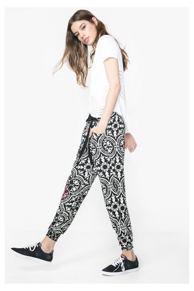 Comprar Desigual - Mujer - Pantalón fluido blanco y negro - Brigitte - Size 30 al mejor precio
