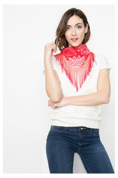 Comprar Desigual - Mujer - Pañuelo triangular rojo con flecos - Triangle Boho Shybory - Size U al mejor precio