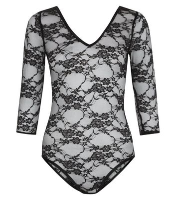 Comprar Petite Black Lace 1/2 Sleeve Bodysuit al mejor precio
