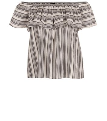 Comprar White Stripe Frill Bardot Neck Top al mejor precio