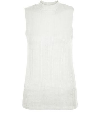 Comprar Cream Ribbed Funnel Neck Sleeveless Top al mejor precio