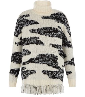 Comprar Black Premium Abstract Roll Neck Tassel Hem Jumper al mejor precio