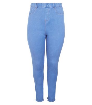 Comprar Plus Size Blue Fray Hem Jeggings al mejor precio