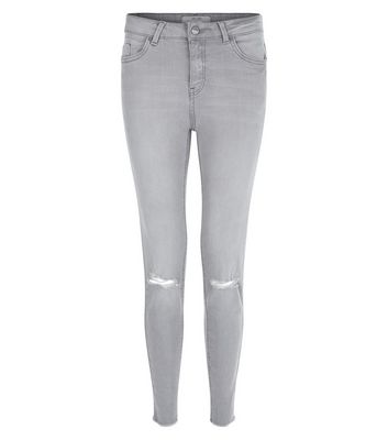 Comprar Grey Ripped Knee Raw Hem Skinny Jeans al mejor precio