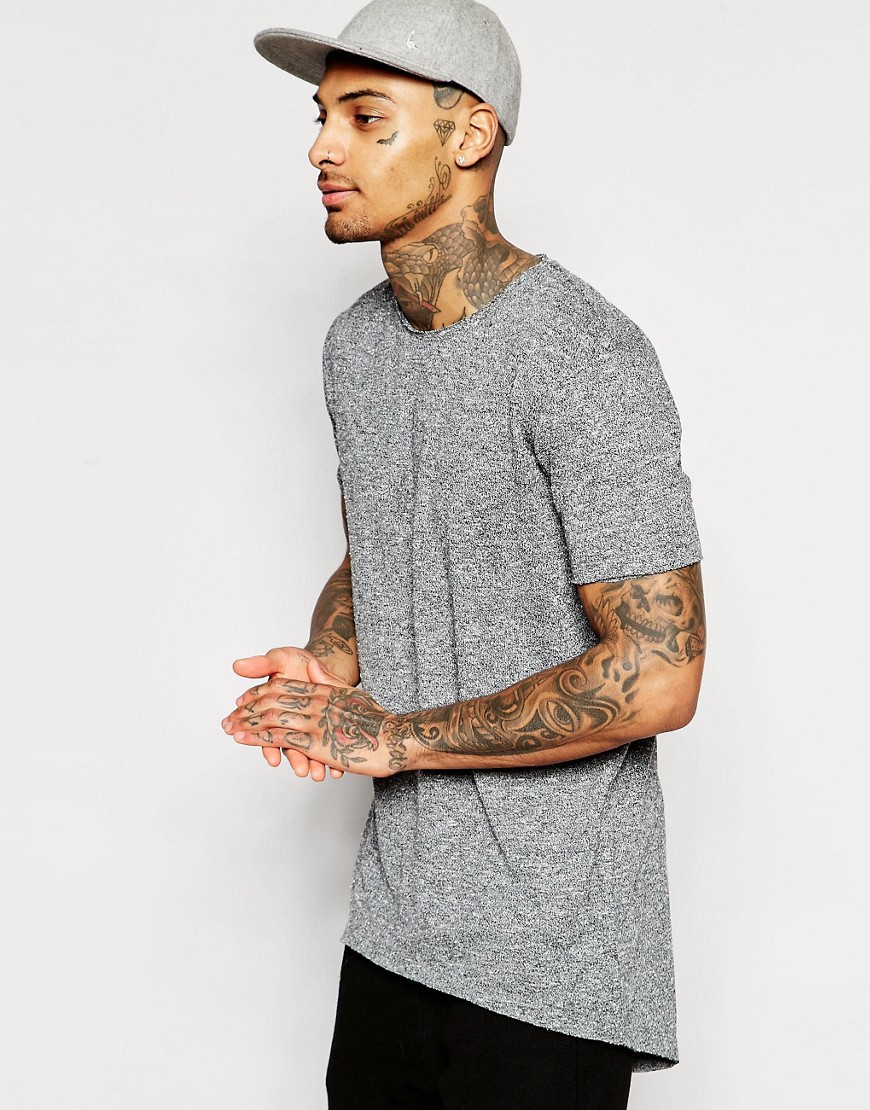 Comprar Camiseta muy larga con bajo redondeado en tejido jaspeado gris de ASOS al mejor precio