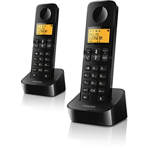 Comprar Philips D2102B Duo - Teléfono fijo digital (inalámbrico, identificador de llamadas, 2 unidades), negro al mejor precio