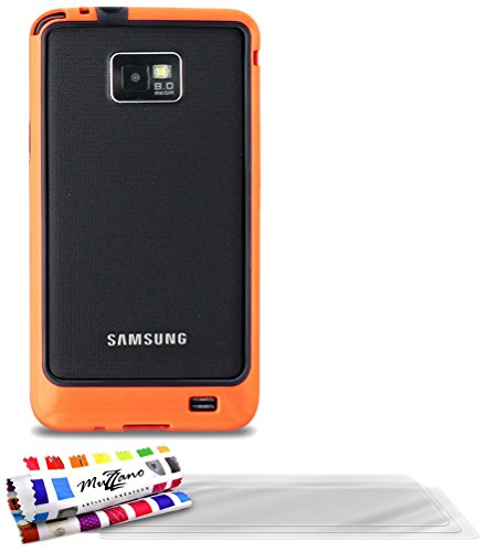 Comprar Muzzano F18704 - Funda para Samsung Galaxy S2, incluye 3 protectores de pantalla, color naranja y negro al mejor precio