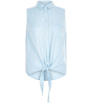Comprar Blue Single Pocket Tie Front Sleeveless Shirt al mejor precio
