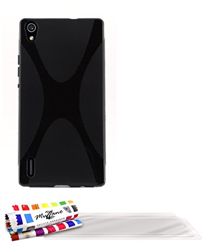 Comprar Muzzano F868726 - Funda para Huawei Ascend P7, incluye 3 protecciones de pantalla, color negro al mejor precio