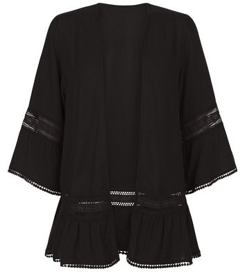 Comprar Black Crochet Trim Flutter Sleeve Kimono al mejor precio