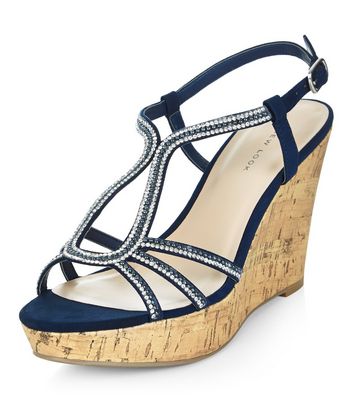 Comprar Navy Suedette Diamante Embellished Wedges al mejor precio