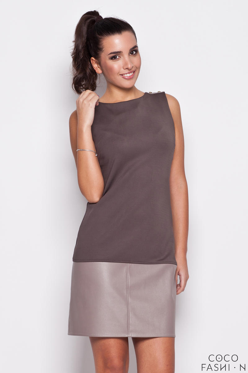 Comprar Grey Leather Hemline Sleeveless Shift Dress al mejor precio
