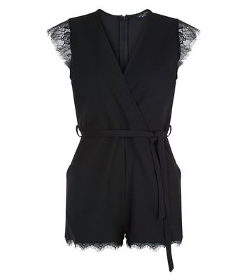 Comprar Petite Black Eyelash Lace Trim Playsuit al mejor precio