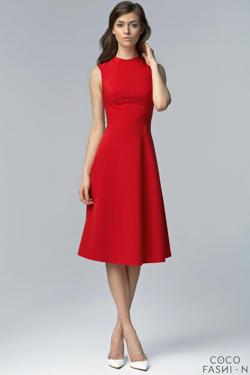 Comprar Red Seam Midi Dress with High Neckline al mejor precio