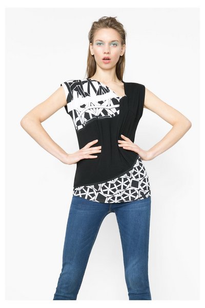 Comprar Desigual - Mujer - Top blanco y negro con cuello drapeado - Atomi - Size XS al mejor precio