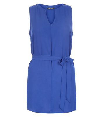 Comprar Blue Notch Neck Belted Sleeveless Blouse al mejor precio