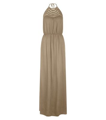 Comprar Khaki Crochet Panel Halter Neck Maxi Dress al mejor precio
