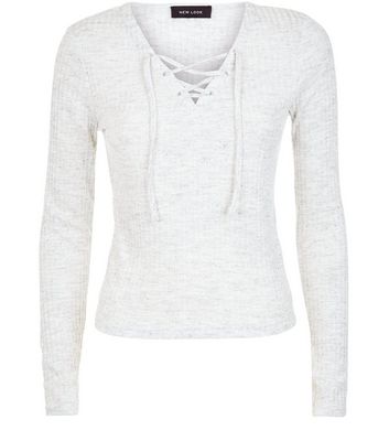 Comprar Pale Grey Fine Knit Ribbed Lace Up Long Sleeve Top al mejor precio