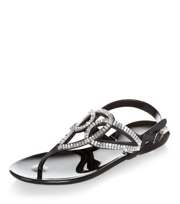 Comprar Black Embellished Swirl Strap Sandals al mejor precio