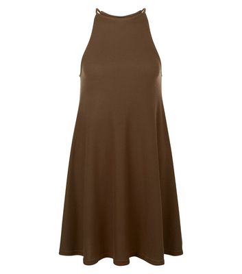 Comprar Khaki Ribbed High Neck Swing Dress al mejor precio
