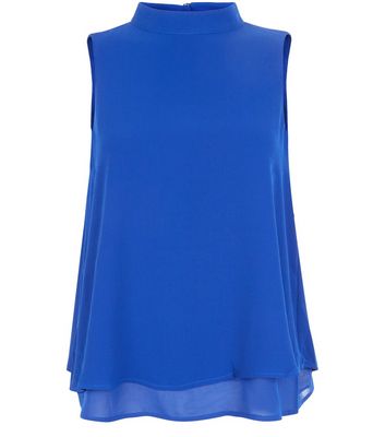 Comprar Blue High Neck Layered Sleeveless Top al mejor precio