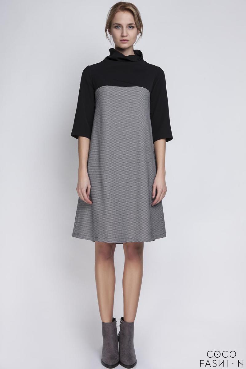 Comprar Houndstooth Tourtleneck Dress with Double Fold at The Back al mejor precio