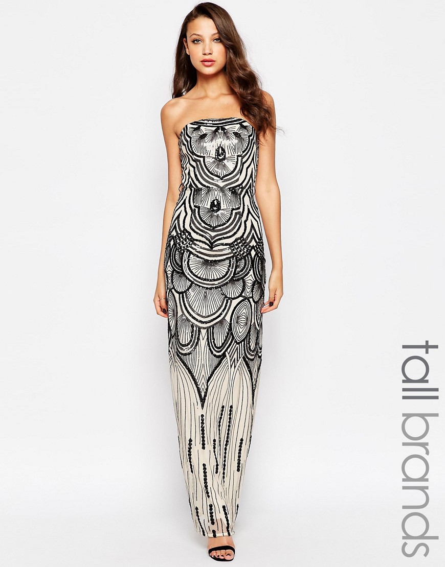 Comprar Vestido largo con escote palabra de honor y adornos de estilo barroco de Little Mistress Tall al mejor precio